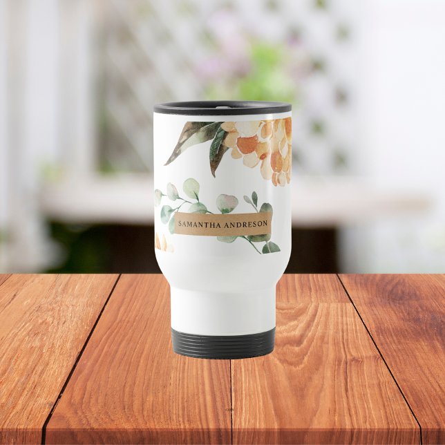 Modern Yellow Flowers & Kraft Personalised Gift Travel Mug (Creator Uploaded)