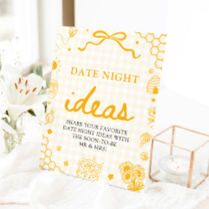 Modern Yellow Gingham Honey Bee Date Night Ideas Pedestal Sign