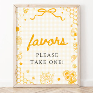 Modern Yellow Gingham Honey Bee Favours Sign