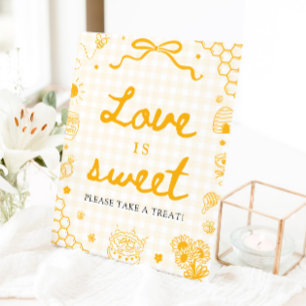 Modern Yellow Gingham Honey Bee Love is Sweet Sign