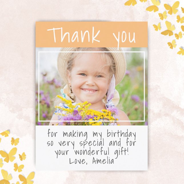 Modern Yellow Girl Photo Birthday Thank you Postcard (Creator Uploaded)