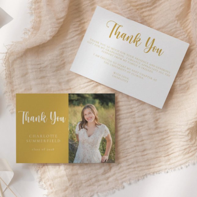 Modern Yellow Gold Graduation Thank You Card (Creator Uploaded)