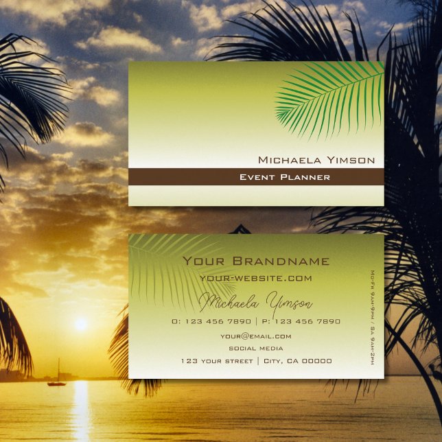 Modern Yellow Gradient Chic with Palm Leaf Simple Business Card (Creator Uploaded)