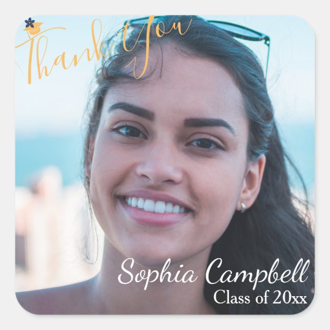 Modern Yellow Graduation Square Sticker (Front)