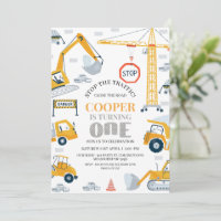 Modern Yellow Gray Construction 1st Birthday