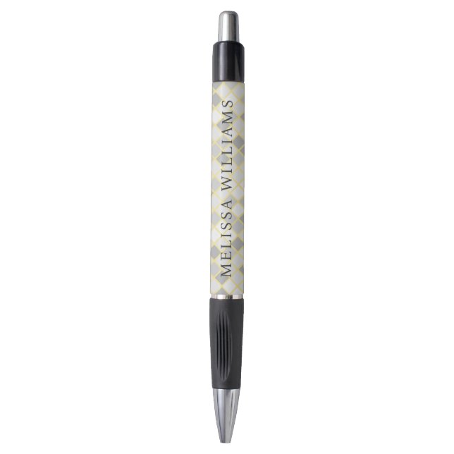 Modern Yellow & Gray Geometric Business Logo Pen (Front Vertical)