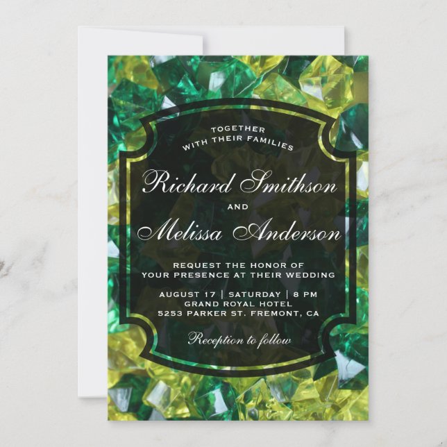 Modern Yellow Green Gemstones Wedding Invitation (Front)