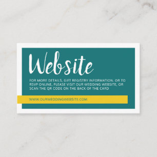 Modern yellow & green with QR code wedding website Enclosure Card