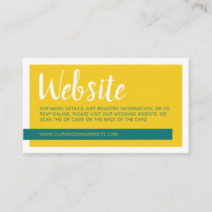 Modern yellow green with QR code wedding website Enclosure Card