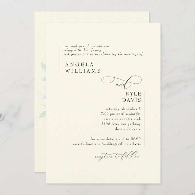 Modern Yellow Greenery Bride Parents Wedding  Invitation (Front/Back)
