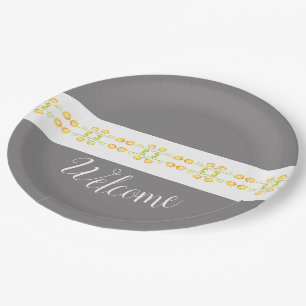 Modern Yellow Grey And White Paper Plate