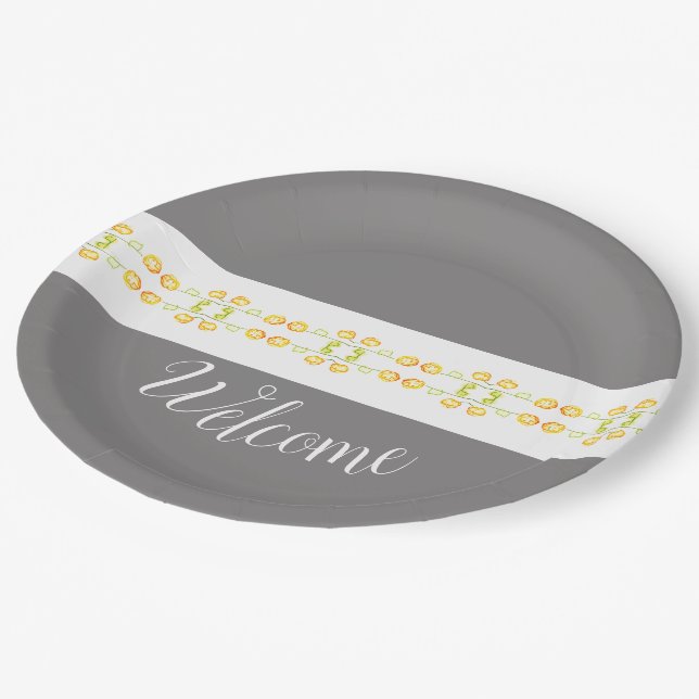 Modern Yellow Grey And White Paper Plate (Angled)