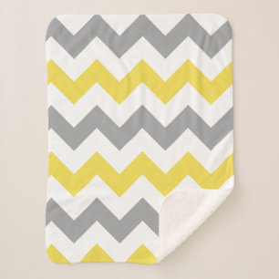 Modern Yellow Grey Chevron Pattern Sherpa Blanket