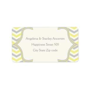 Modern yellow grey chevron zigzag wedding label