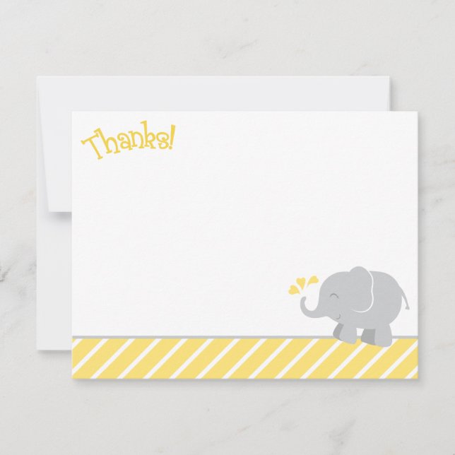 Modern Yellow Grey Elephant Baby Shower Note Card (Front)