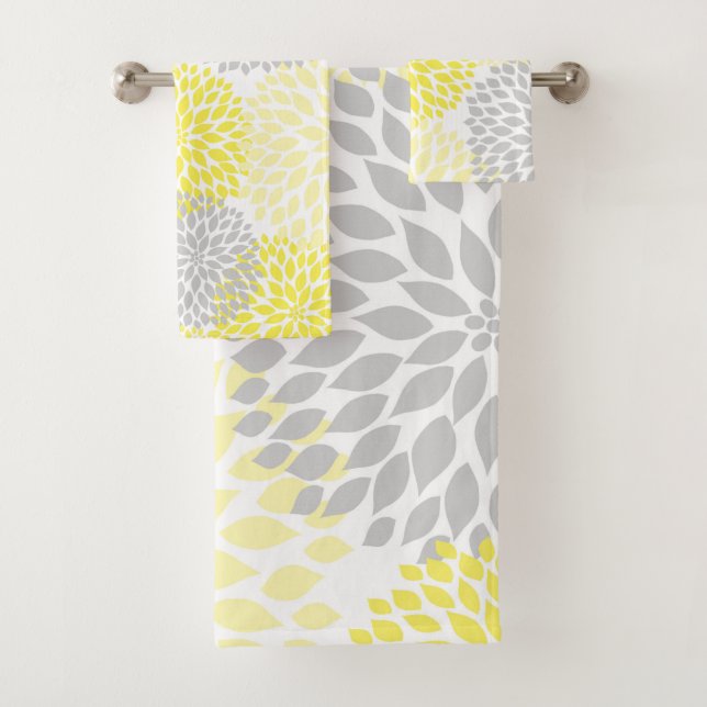 Modern Yellow Grey floral bath decor Bath Towel Set (Insitu)