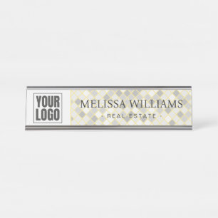 Modern Yellow & Grey Geometric Desk Name Plate
