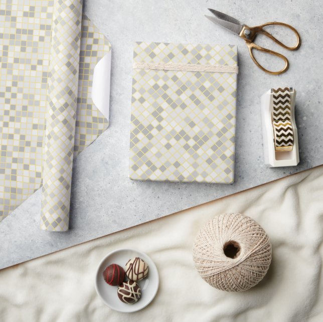 Modern Yellow & Grey Geometric Diamond  Wrapping Paper (Crafts)