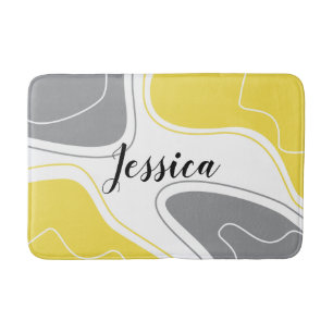 Modern Yellow Grey Geometric Shapes Pattern  Bath Mat