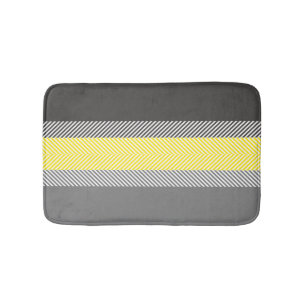 Modern Yellow & Grey Geometric Stripes Pattern Bath Mat
