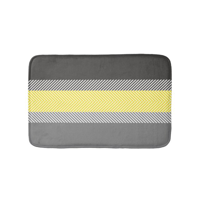 Modern Yellow & Grey Geometric Stripes Pattern Bath Mat (Front)