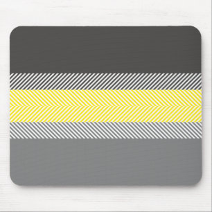Modern Yellow & Grey Geometric Stripes Pattern Mouse Pad