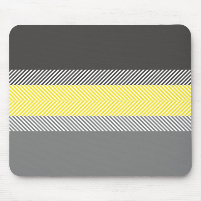 Modern Yellow & Grey Geometric Stripes Pattern Mouse Pad (Front)