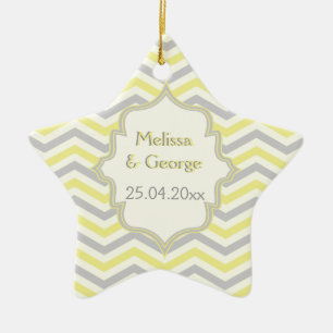 Modern yellow, grey, ivory chevron pattern custom ceramic tree decoration