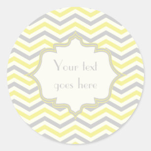 Modern yellow, grey, ivory chevron pattern custom classic round sticker
