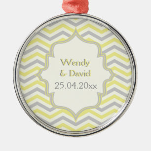 Modern yellow, grey, ivory chevron pattern custom metal tree decoration