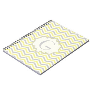 Modern yellow, grey, ivory chevron pattern custom spiral notebook