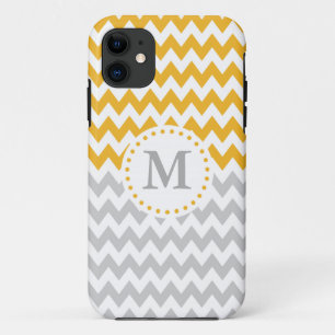 Modern Yellow Grey Monogrammed Chevron Case-Mate iPhone Case