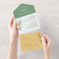 Modern Yellow Grey Wedding w/ Perforated RSVP All