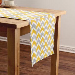 Modern Yellow Grey White Chevron Pattern Short Table Runner