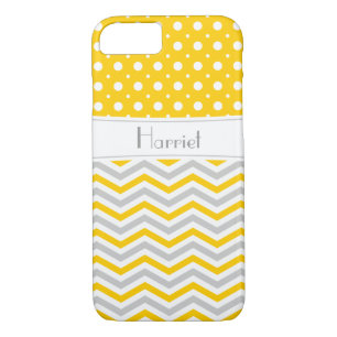 Modern yellow, grey, white chevron & polka dot Case-Mate iPhone case