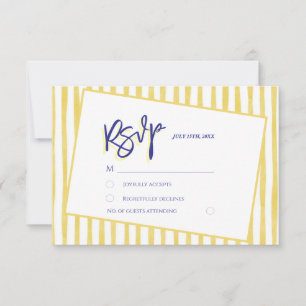 Modern Yellow Hand Written Pinstripe Italy Wedding RSVP Card