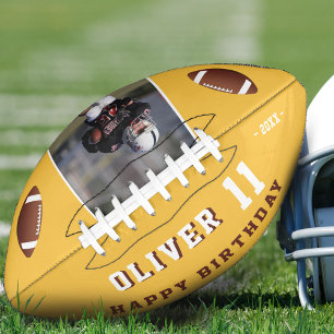 Modern Yellow Happy Birthday Kids Photo Football