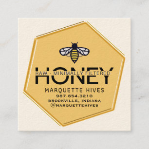 Modern Yellow Hexagon Stylised Bee Honey Business Square Business Card
