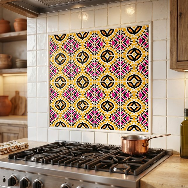 Modern Yellow Hot Pink Geometric Abstract Pattern Tile (Creator Uploaded)
