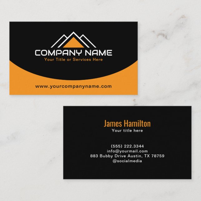 Modern Yellow House Logo Roof  Construction Business Card (Front/Back)