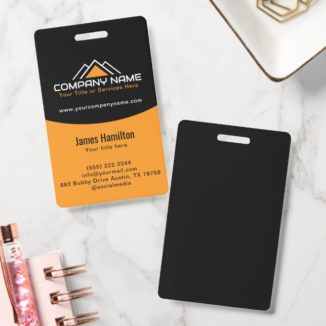 Modern Yellow House Logo Roof  Construction ID Badge (Office)