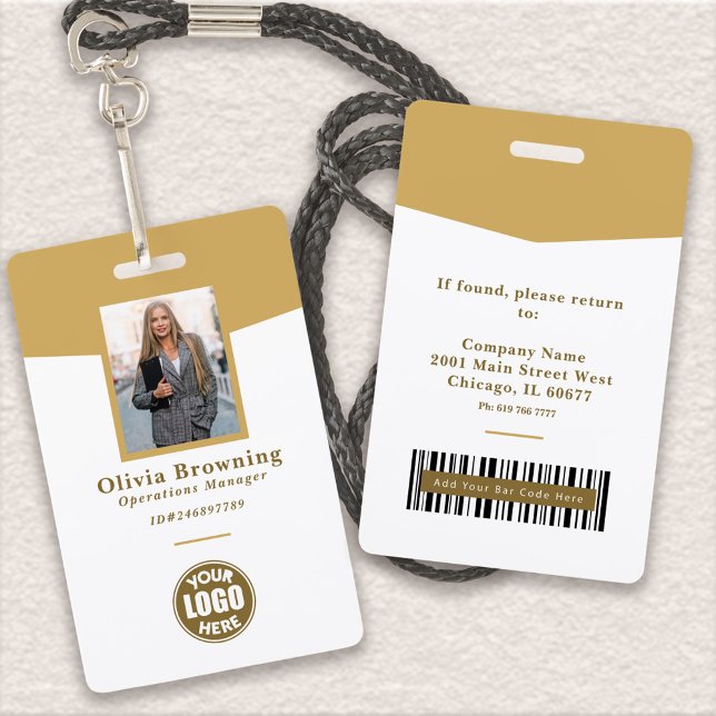 Modern Yellow ID Photo Logo & Barcode Professional ID Badge (Creator Uploaded)