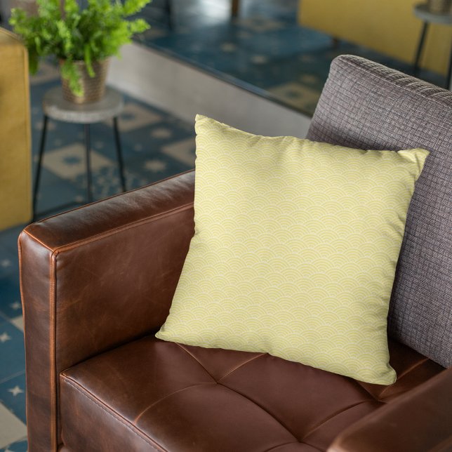 Modern Yellow Japanese Wave Geometric Pattern Cushion (Creator Uploaded)