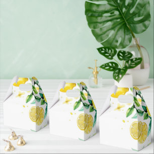 Modern yellow lemon floral script bridal shower favour box