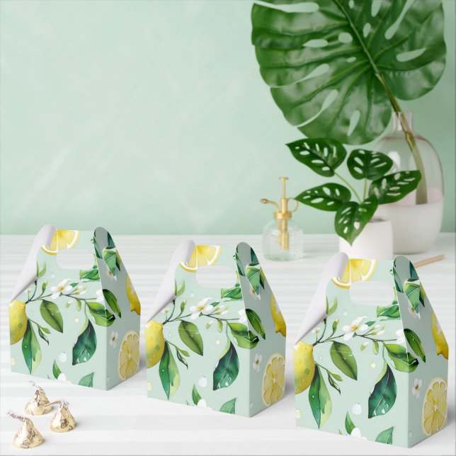 Modern yellow lemon floral script bridal shower favour box (Multiple)