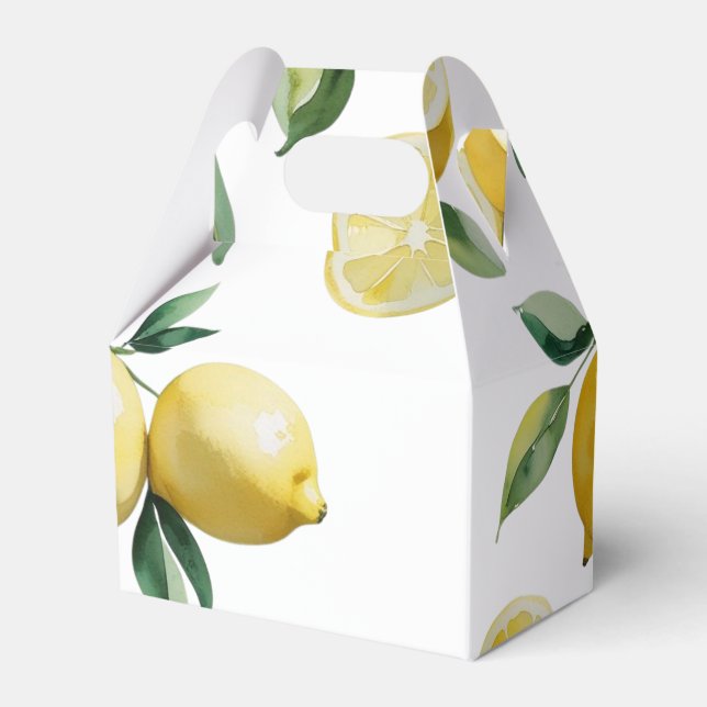 Modern yellow lemon floral script bridal shower favour box (Back Side)