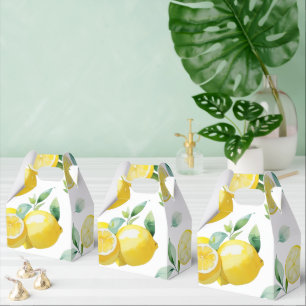 Modern yellow lemon floral script bridal shower favour box