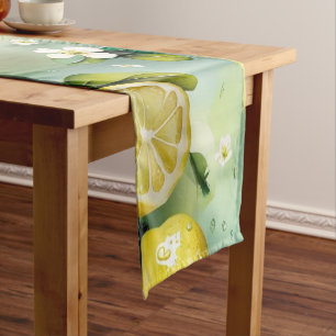Modern yellow lemon floral script bridal shower short table runner