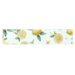 Modern yellow lemon floral script bridal shower short table runner