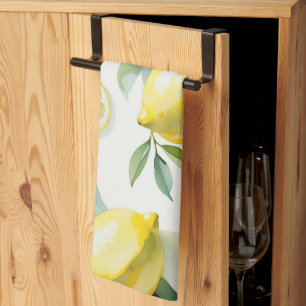 Modern yellow lemon floral script bridal shower tea towel